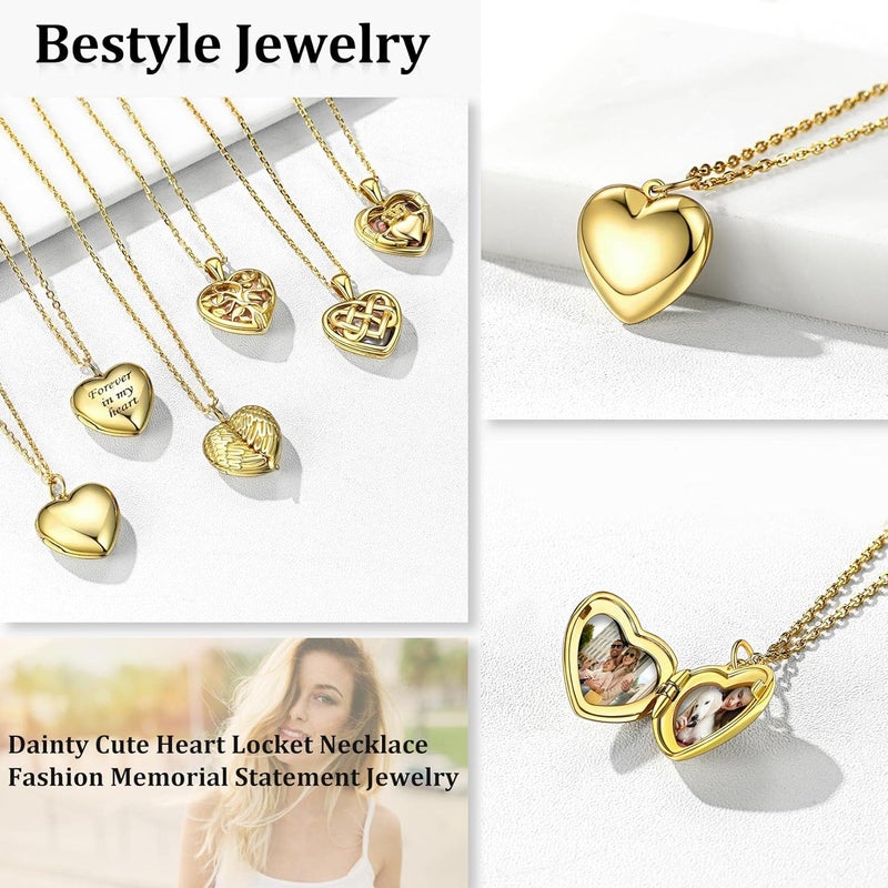 Bestyle Sterling Silver Heart Locket Necklace for Women, Dainty Cute Small Heart Locket Pendant in Gold/Rose Gold/Silver, Love Statement Jewelry Gift for Mother Wife - Image 2